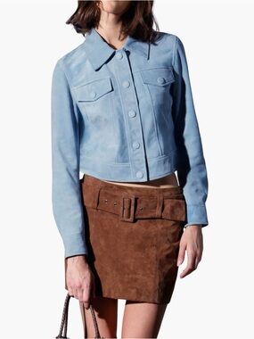 Walter Baker Kacey Suede Jacket Women's Baby Blue NWT $898 Sz X- Large